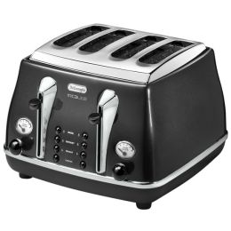 De'Longhi CTOM4003.BK Icona Micalite 4 Slice Toaster Defrost Function 1800w