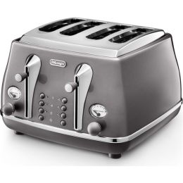 De’Longhi CTOT4003.GY Icona Metallics 4 Slice Toaster Defrost Function 1800W
