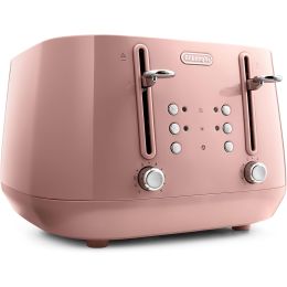 De'Longhi CTY4003.PK 4 Slot Toaster with Defrost Function Eclettica Glossy Pink 