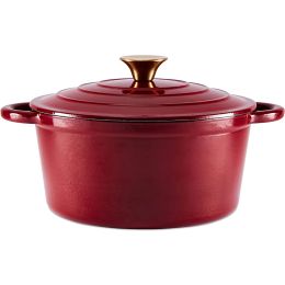 Tower Barbary & Oak BO800251RED 24cm Cast Iron Round Casserole 4L Bordeaux Red
